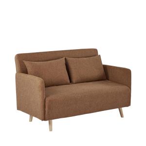Canapé convertible 2 places en tissu pieds bois clair - Rou…