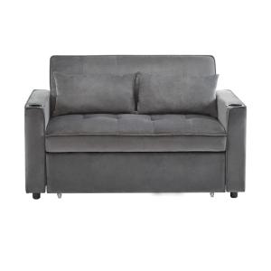 Canapé convertible 2 places en velours gris dossier inclina…
