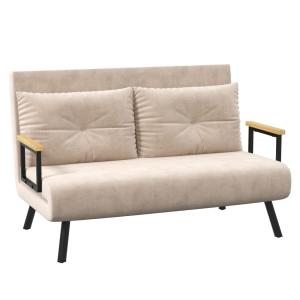Canapé convertible 2 places tissu effet velours beige