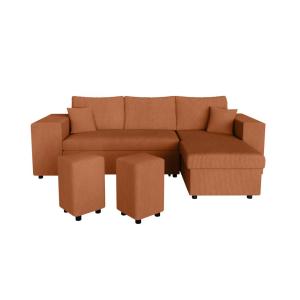 Canapé convertible 2 poufs gauche et étagère velours côtelé…