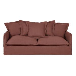 Canapé convertible 3/4 places en lin rouge, matelas 6 cm