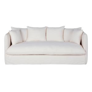 Canapé convertible 3/4 places en tissu blanc effet lin, mat…