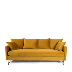 Canapé convertible 3 p velours pieds épingles noirs - Jaune…