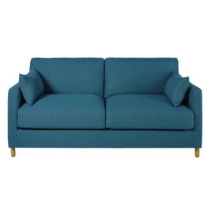 Canapé convertible 3 places bleu pétrole, matelas 14 cm