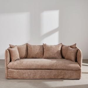 Canapé convertible 3 places effet velours beige latte, mate…