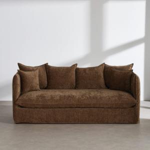 Canapé convertible 3 places effet velours vert kaki, matela…