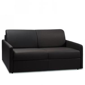 Canapé convertible 3 places en cuir noir matelas 14 cm