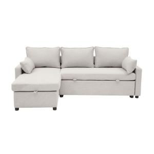 Canapé convertible 3 places en tissu L219 cm - Beige