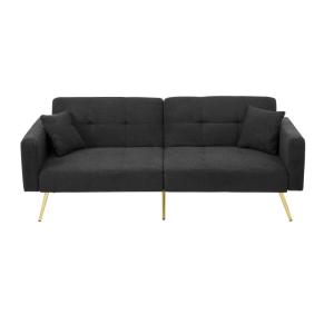 Canapé convertible 3 places en tissu noir avec pieds dorés