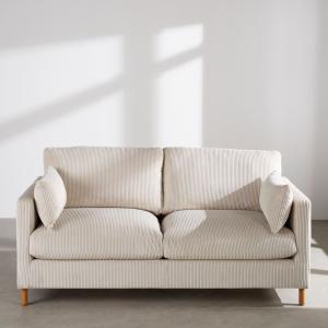 Canapé convertible 3 places en velours côtelé beige, matela…