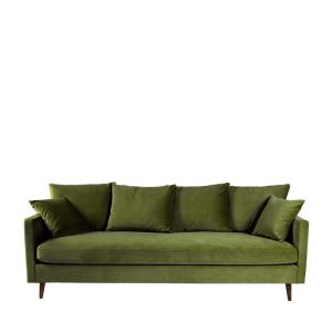 Canapé convertible 3 places en velours pieds bois foncé - V…