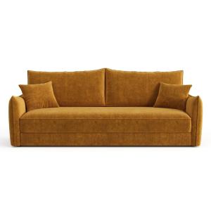 Canapé convertible 3 places velours texturé moutarde 213cm