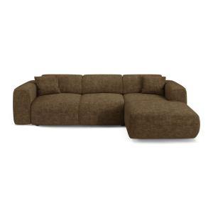 Canapé convertible angle droit 5 places velours texturé bru…