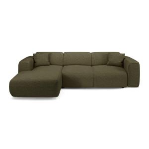 Canapé convertible angle gauche 5 places bouclette vert oli…