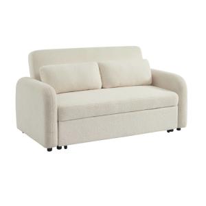 Canapé convertible arrondi 2 places bouclette crème