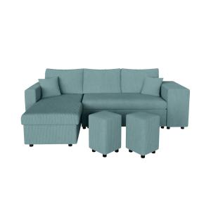 Canapé convertible avec 2 poufs droit en velours côtelé - B…