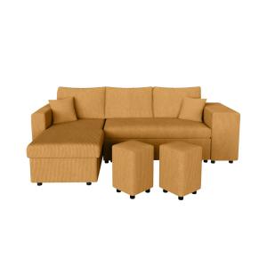 Canapé convertible avec 2 poufs droit en velours côtelé - J…