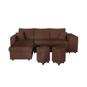 Canapé convertible avec 2 poufs droit en velours côtelé - M…