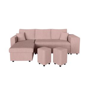 Canapé convertible avec 2 poufs droit en velours côtelé - R…