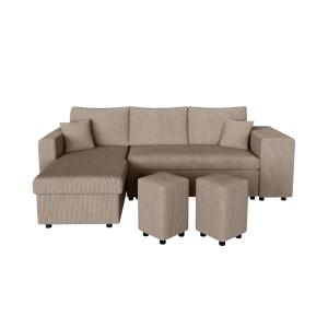 Canapé convertible avec 2 poufs droit en velours côtelé - T…