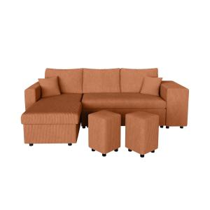 Canapé convertible avec 2 poufs droit en velours côtelé - T…
