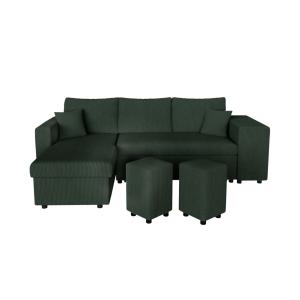 Canapé convertible avec 2 poufs droit en velours côtelé - V…