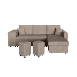 Canapé convertible avec 2 poufs gauche en velours côtelé -…