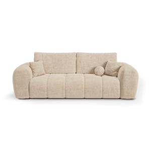 Canapé convertible avec coffre 4 places en tissu tramé beig…