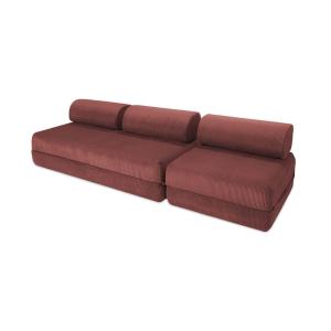 Canapé convertible et modulable 4 places en velours rouge