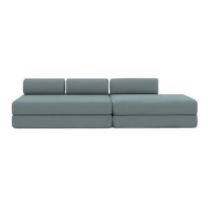 Canapé convertible et modulable 5 places en tissu bleu vert