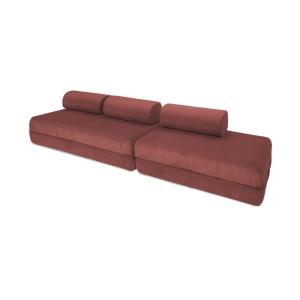 Canapé convertible et modulable 5 places en velours rouge