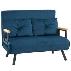 Canapé convertible pliant tissu effet velours bleu