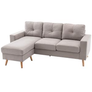 Canapé d'angle 3 places design scandinave - bois tissu gris…