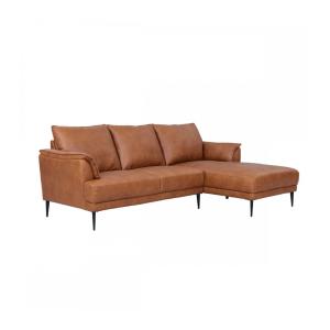 Canapé d'angle 3 places en cuir marron