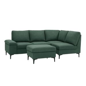 Canapé d'angle 4-5 places en tissu chenille vert avec pouf