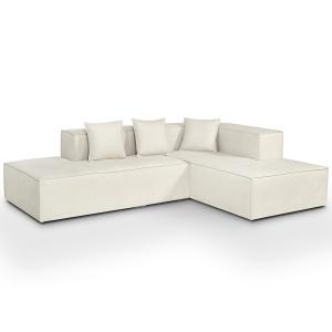 Canapé d'angle 4 places en tissu chenille beige