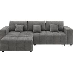 Canapé d'angle 4 places en tissu chenille gris