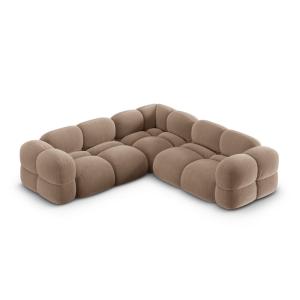 Canapé d'angle 4 places en velours beige foncé