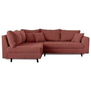 Canapé d'angle 4 places en velours côtelé terracotta