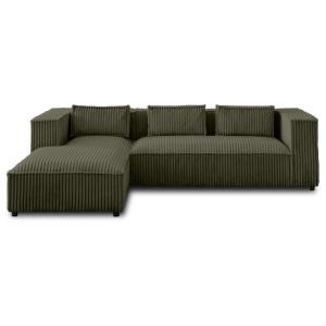 Canapé d'angle 4 places en velours grosses côtes vert
