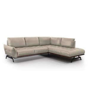 Canapé d'angle 5 places en cuir gris clair