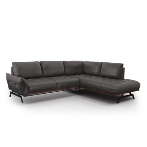 Canapé d'angle 5 places en cuir gris foncé