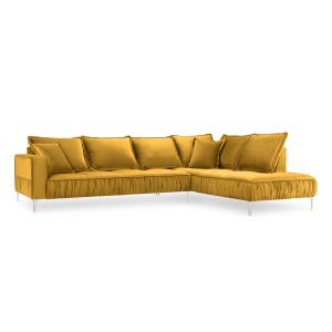 Canapé d'angle 5 places en velours jaune