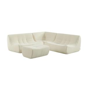 Canapé d'angle 5 places repose pied bouclette texturée blan…