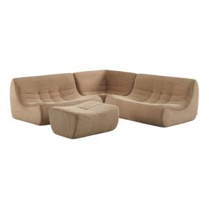 Canapé d'angle 5 places repose pied velours côtelé beige fo…