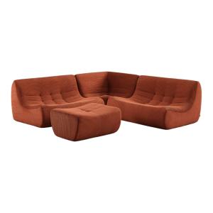 Canapé d'angle 5 places repose pied velours côtelé terracot…