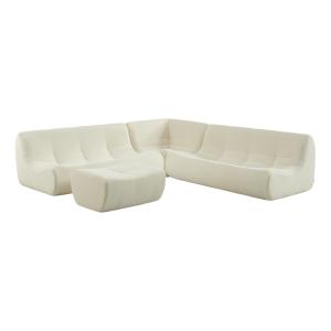 Canapé d'angle 7 places repose pied bouclette texturée blan…