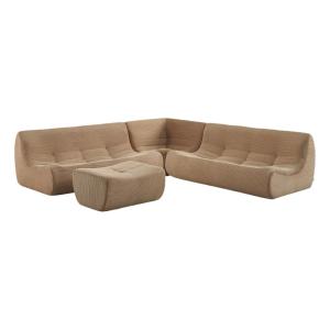 Canapé d'angle 7 places repose pied velours côtelé beige fo…