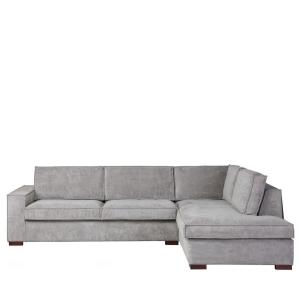 Canapé d'angle à droite tissu côtelé gris 3,5 places