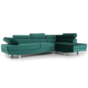 Canapé d'angle avec têtières relevables alfa velours vert